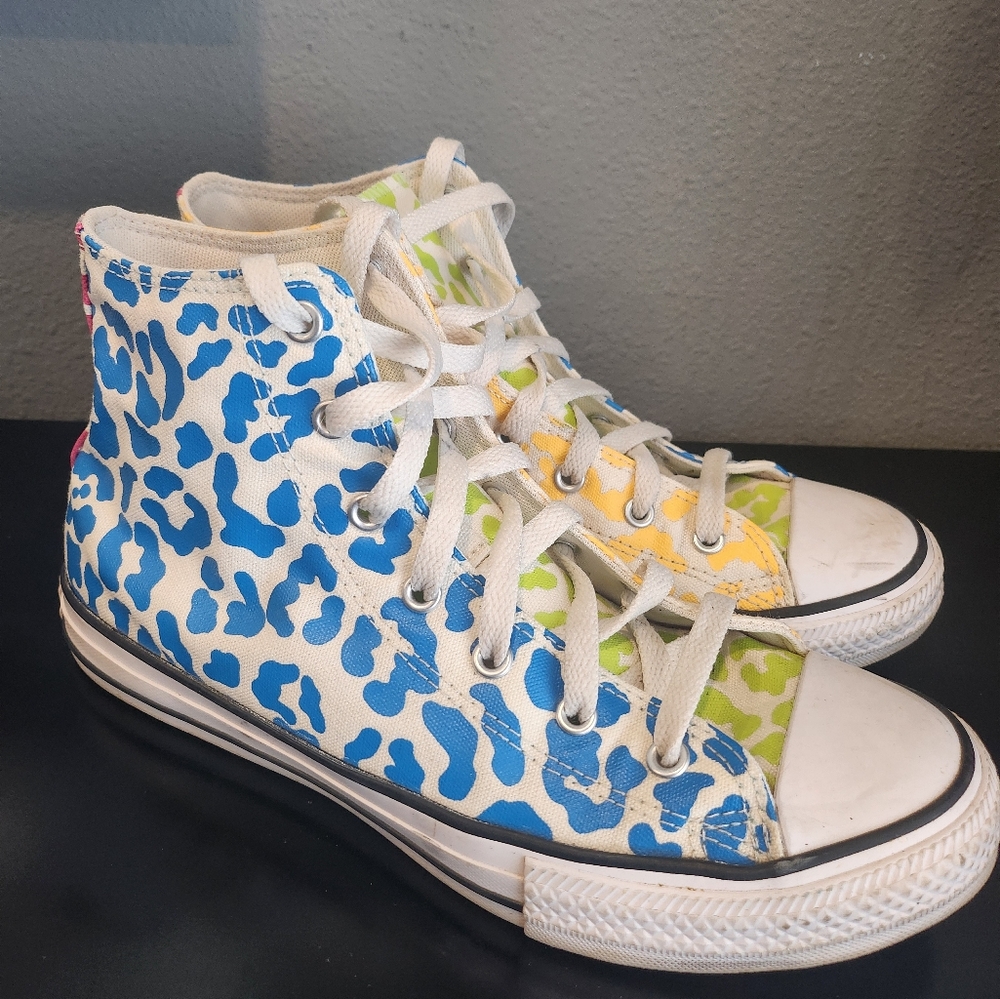 Converse Multi Bright Colored High-Top Sneakers Canvas Cheetah Print Color Block - Picture 4 of 13